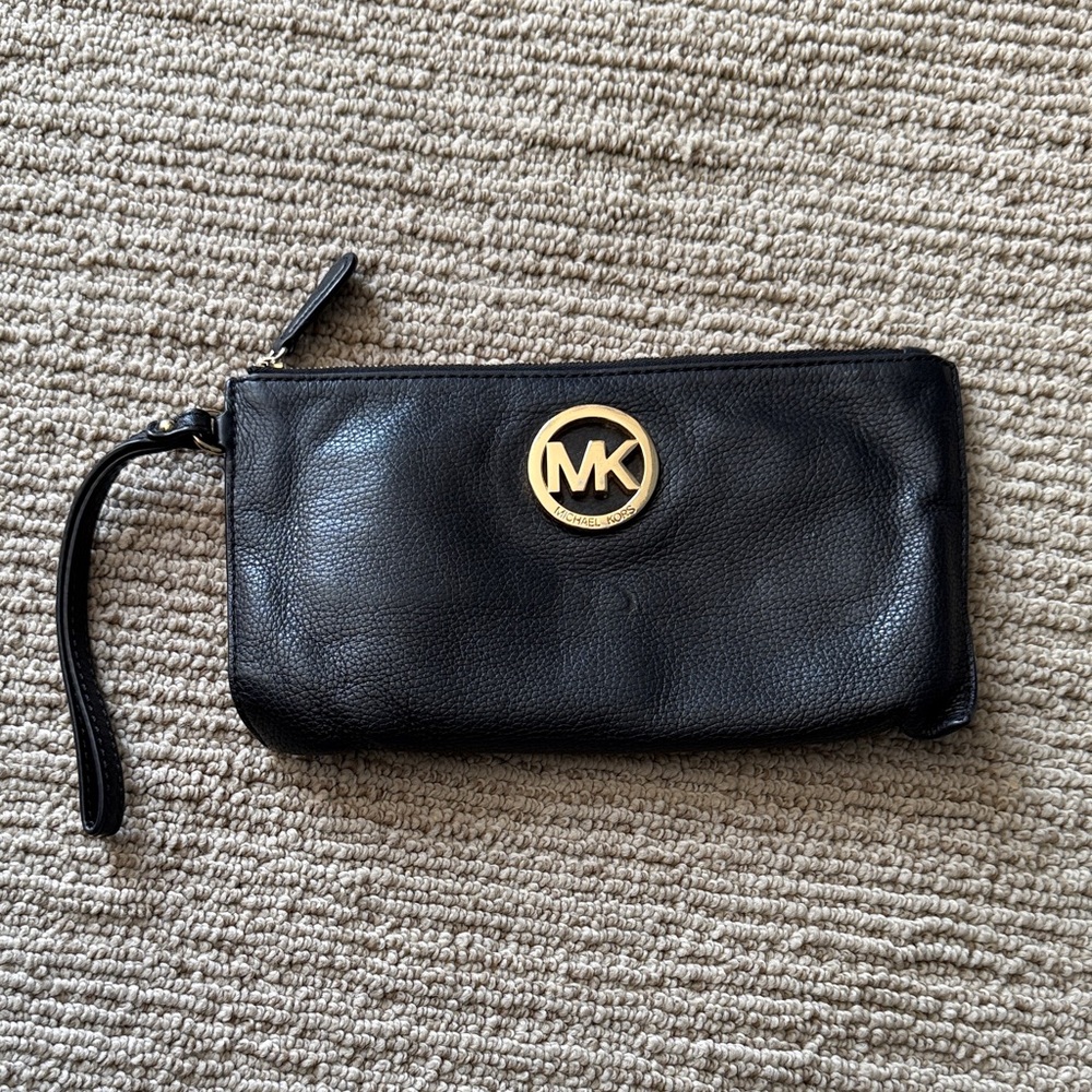 Michael Kors Black Leather Wristlet